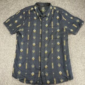 Roark Manawa Tapu Black Geometric Print Short Sleeve Button Down Shirt